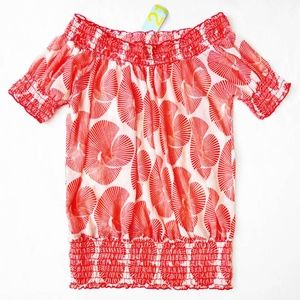 Semi-Sheer Off Shoulder Billowy Floral Tunic/Top M